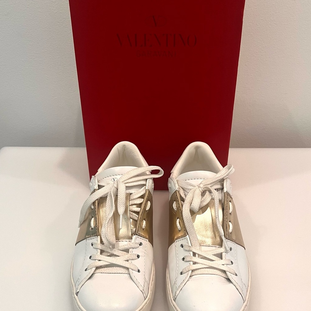 Valentino Women's Gold and White Sneakers